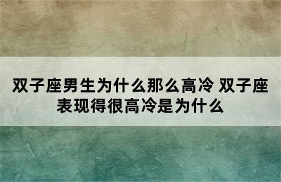 双子座男生为什么那么高冷 双子座表现得很高冷是为什么